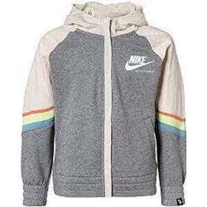 Nike Sportswear Big Kids' (Girls') Gray Full-Zip Stipe Sleeve Hoodie, Size XL 🗣